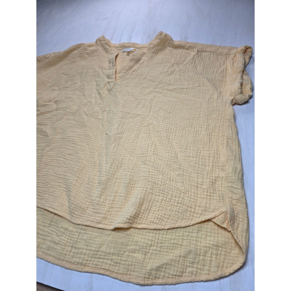 C&C California Women 2X Yellow Cotton Gauze Split Neck Boho Blouse Top
